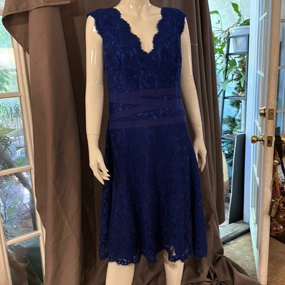 all in favor lace detail midi dress Lace Midi Dress with Ruffled Shoulders and Floral Detailing main image 0